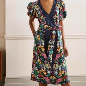 Boden - Exotic Paradise Colorful Floral Animal Print V Neck Midi Dress Size 4 P